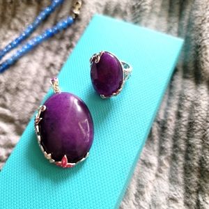 Purple stone pendant and ring in 925 setting